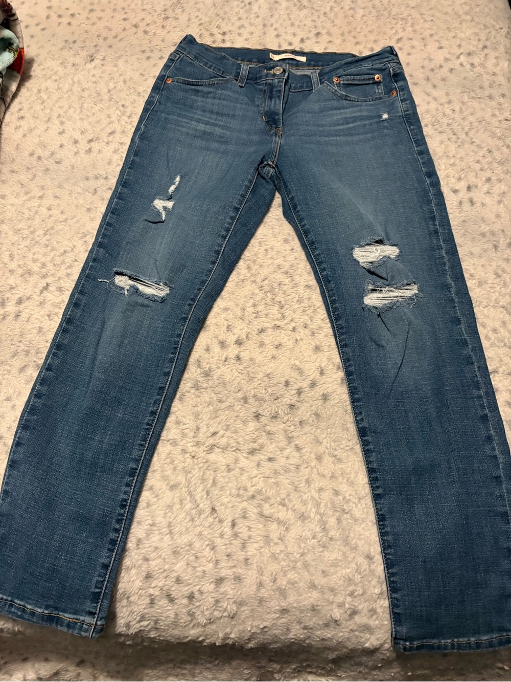 Levi's Women's Distressed Dark Blue Boyfriend Jeans